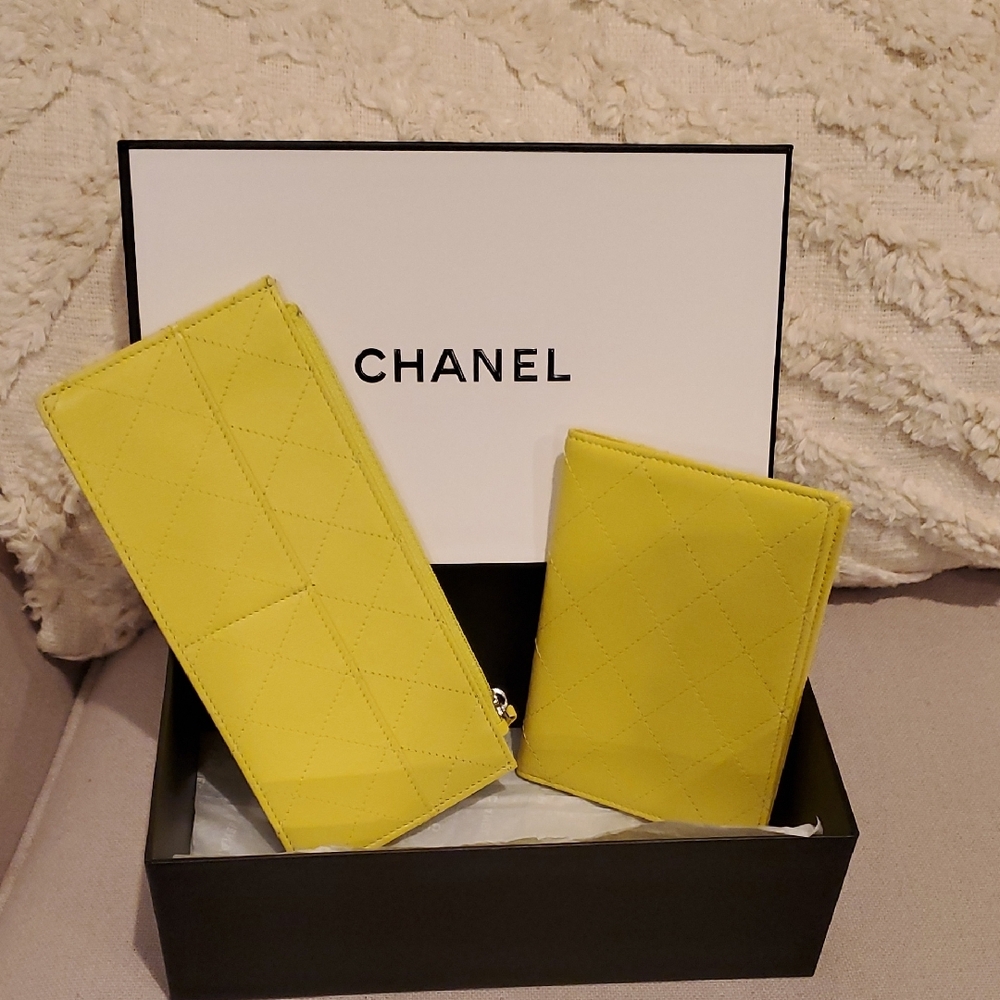 Chanel Yellow Quilted Wallet Set (2 pieces for sale)